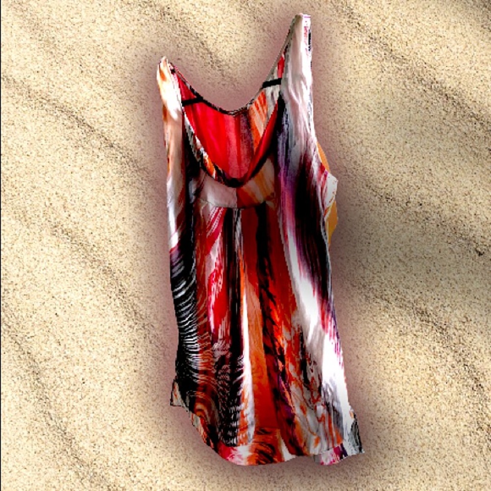 EllieTahari fire colored silk sleeveless top